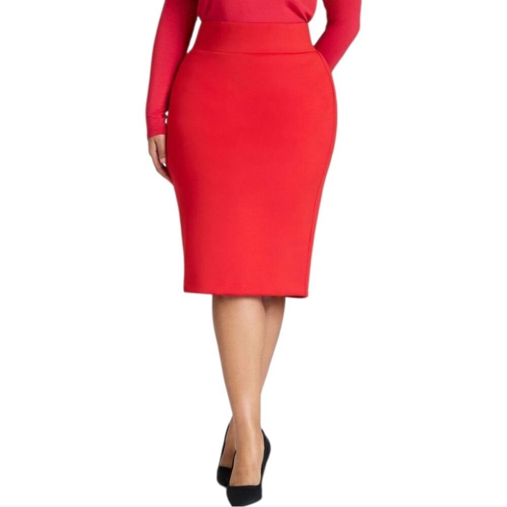 ELOQUII Vivacious Red Women's Plus Size Neoprene Midi Pencil Skirt Plus Size 16